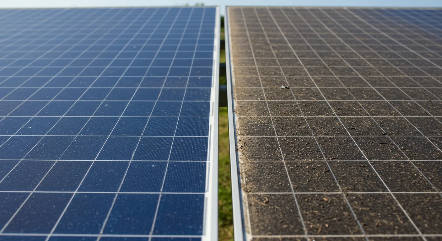 Paneles solares siendo limpiados de suciedad
